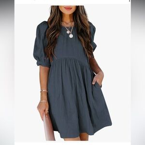 Grey Puff Sleeve Dress